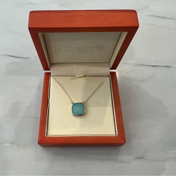 🎂😀NIB Argento Vivo - Delicate 14K Gold Plated Necklace w/Semi-Precious Stone - Picture 1 of 4